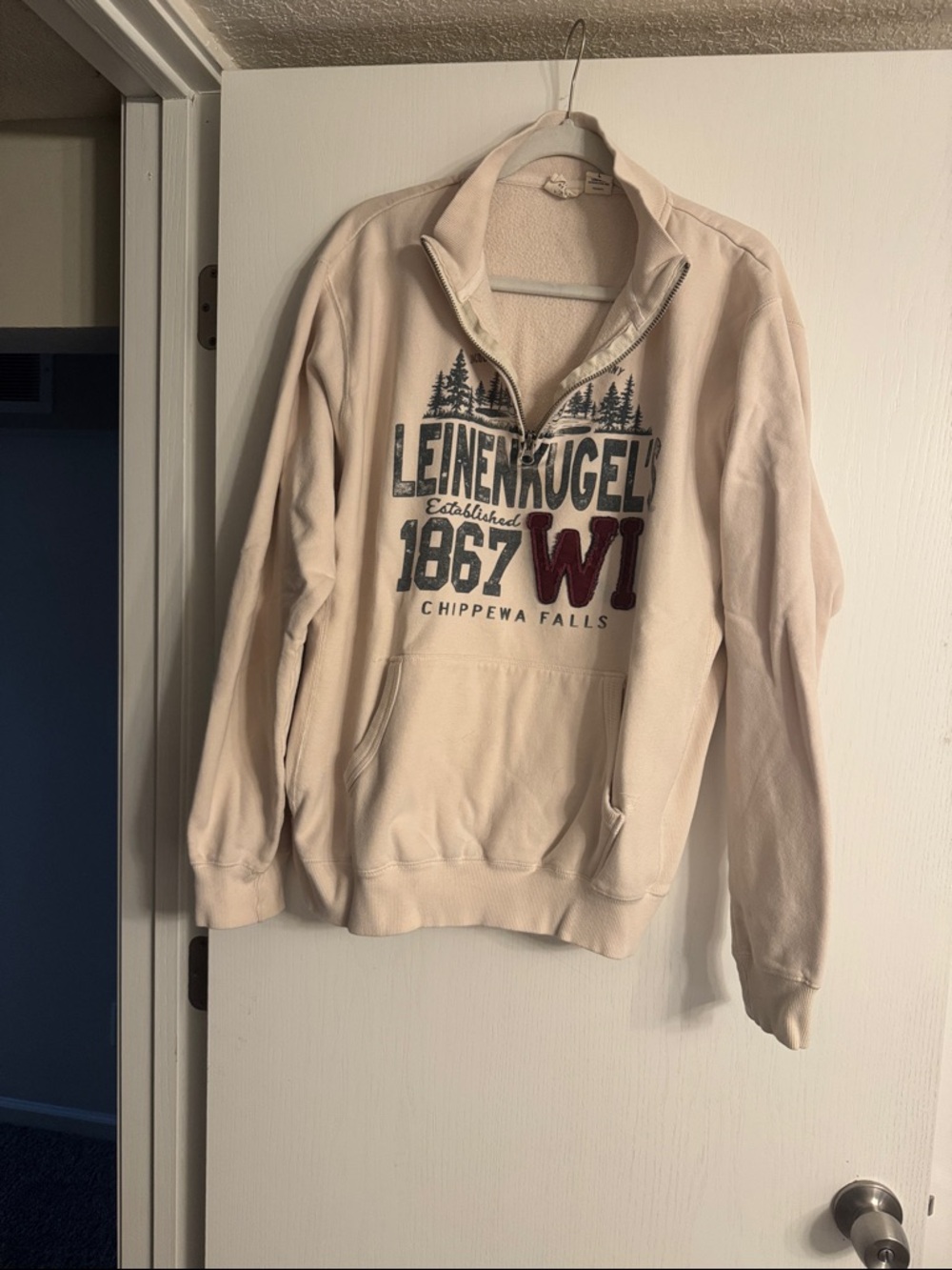 Blue 84 Cream Quarter-Zip Sweatshirt with Maroon 'WI' Graphic